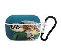 Sea Turtle AirPods Pro Case Cover with Keychain Ring PC Hard Shell Protective Case for AirPods Pro 2nd for Women Men Generation Easy Open Full Drop Protection Cover White-Style
