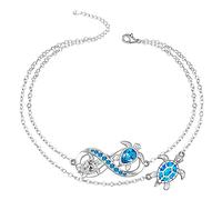 Sea Turtle Anklet Infinity Paw Print Cat Ankle Bracelets for Women Flamingo Evil Eye Anklets Sterling Silver Cute Beach Summer Jewelry Adjustable, 9", Sterling Silver, Cubic Zirconia