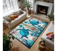 Sea Turtle Area Rug 5x7 Washable Bedroom Rug,Blue Turtles Beach Ocean Life Teal Marine Animal Throw Rugs Non Slip Coastal Entryway Area Carpet Nautical Floor Carpets Mat for Living Room,Dining Room