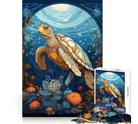 Sea Turtle Art Nouveau 1000 Piece Jigsaw Puzzle for Adults Smart Reason Toy Home Enjoy Sharp Edge Santa Wish Item (50x75cm)