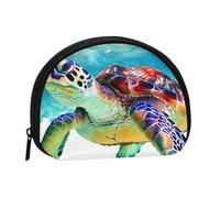Sea Turtle Art Printed Coin Purse Wallet, Shell Shape Mini Change Pouch Holder for Men Women