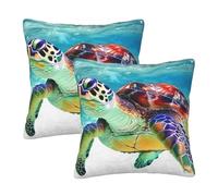 Sea Turtle Art Printed Pillowcase 2 Pack 16"x16", Soft Decorative Pillow Cases with Hidden Zipper Double-Sided for Sofa Bed Living Room Bedroom