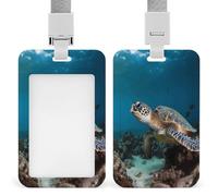 Sea Turtle Badge Holder with Lanyard, Vertical Hard Plastic ID Card Holder, Sliding Name Tag Holders, Work Card Protector Sleeve for Nurse Doctor Teacher Officer & Gift