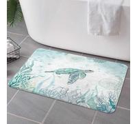 Sea Turtle Bath Rugs for Bathroom, Blue Teal Ocean Beach Nautical Coastal Fish Beachy Summer Animal Seashell Kids Non Slip Flannel Bathroom Rug, Dry Fast Water Absorbent Bath Mats, 17x29 Inch