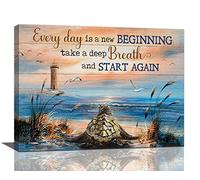 Sea Turtle Bathroom Decor Wall Art Beach Blue Ocean Lighthouse Inspirational Quotes Pictures Wall Decor Canvas Painting Prints Artwork Home Decorations Framed for Bedroom Office Kitchen 20"x16"