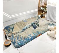 Sea Turtle Bathroom Rug, Nautical Turtle Bath Mat with Underwater Seashell Bathroom Rugs Shower Mat Marine Animals Blue Ocean Kitchen Rug Non Slip Mat Soft Runner Carpet Indoor Doormat (16" X24'')