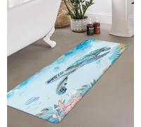 Sea Turtle Bathroom Rug, Nautical Turtle Non Slip Bath Mat with Underwater Seashell Bathroom Accessories Shower Mat Marine Animals Blue Ocean Kitchen Rug Non Slip Mat Soft for Toilet Tub RV (19"X31'')
