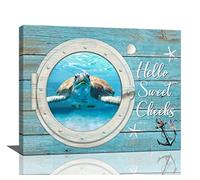 Sea Turtle Bathroom Wall Art Teal Sea Turtle Anchor Pictures Wall Decor Nautical Bathroom Decor Canvas Painting Print Artwork Coastal Beach Ocean Themed Farmhouse Home Decor Framed for Bedroom20 x16