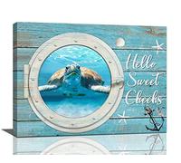 Sea Turtle Bathroom Wall Art Teal Sea Turtle Anchor Pictures Wall Decor Nautical Bathroom Decor Canvas Painting Print Artwork Coastal Beach Ocean Themed Farmhouse Home Decor Framed for Bedroom16 x12
