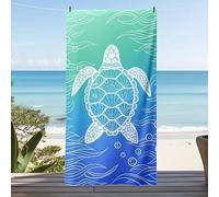 Sea Turtle Beach Towel, Blue Ombre, Double-Sided Terry Cloth,Ocean Theme