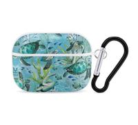 Sea Turtle-Blue AirPods Pro Case Cover with Keychain Ring PC Hard Shell Protective Case for AirPods Pro 2nd for Women Men Generation Easy Open Full Drop Protection Cover White-Style