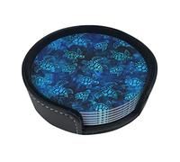 Sea Turtle-Blue Coaster,6 Pcs Leather Coasters, for Drinks Absorbent with Storage Box