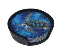 Sea Turtle-Blue Coasters For Drinks Set Of 6 Leather Tea Cup Coaster Drink Coasters For Cup Kitchen Bar Home Decor Housewarming Gift