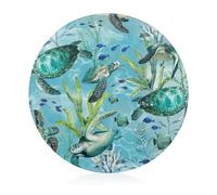 Sea Turtle-Blue Cutting Board for Kitchen Mini Cheese Chopping Board Round Tempered Glass Chopping Block for Picnic Cutting Pizza Meat Fruit(7.9 Inch)