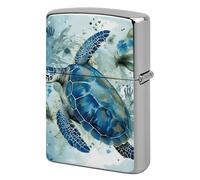 Sea Turtle-Blue Lighter Case Metal Protective Cover with Double-Sided Art Design, Cool Lighters Pouch Shockproof Lighter Cover for Men Women Gifts, Lighters Not Included