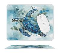 Sea Turtle-Blue Mouse Pad Portable Square Gaming Mouse Mat Washable Non-Slip Computer Mousepad Small Cute Leather Mouse Pad for Desk Laptop PC Office 8 X 10 Inch