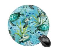 Sea Turtle-Blue Mouse Pad Round Laptop Mouse Mat Cute Computer Mousepad Keyboard Pad Non-Slip Desk Pads for Gaming Office Work Home