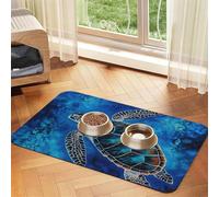 Sea Turtle-Blue Pet Feeding Mat Absorbent Pu Leather Dog Cat Food Mats Contain Spills Protects Floors, Anti-Slip Rubber Backing Dog Bowl Mats Easy Clean Pet Placemats 40x60cm