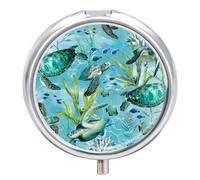 Sea Turtle-Blue Pill Box Round Portable Small Pill Case Waterproof Travel Pill Box Organizer for Pocket Purse and Daily Convenience