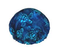Sea Turtle-Blue Print Bath Cap For Long Hair And Short Hair, Washable Elastic Band Bath Hair Hat For Long Hair, Braid