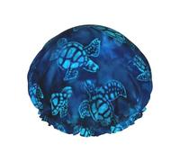 Sea Turtle-Blue Print Bath Hair Cap Double Layer Shower Cap For Women And Men Reusable Lightweight Soft