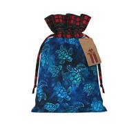 Sea Turtle-Blue Print Drawstring Bags, Candy Snack Bag, Reusable Holiday Pouches for Wrapping & Storage M