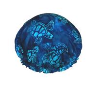 Sea Turtle-Blue Print Premium Double Layer Shower Cap For Women With Reusable Shower Cap For Hair - Waterproof Plastic Cap - Shower Caps For Long, Short And Curly Hairs