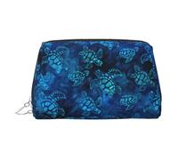 Sea Turtle-Blue Print Premium Leather Toiletry Travel Pouch with Waterproof Portable Pouch Open Flat Makeup Bag