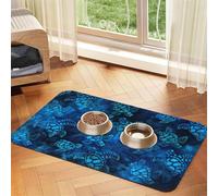 Sea Turtle-Blue print PU Leather Feeding Mat for Dogs Cats Pet Food Mat Absorbent Non-Slip Rubber Bottom