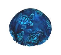 Sea Turtle-Blue Print Shower Cap, Lined Shower Cap For Women Reusable, Double Layer Waterproof Bath Cap