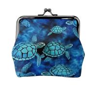 Sea Turtle-Blue Print Women'S Kiss Lock Coin Pouch, Mini Wallet For Cards And Lipstick, Soft Compact Purse