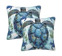 Sea Turtle-Blue Printed Pillowcase 2 Pack 18"x18", Soft Decorative Pillow Cases with Hidden Zipper Double-Sided for Sofa Bed Living Room Bedroom