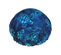 Sea Turtle-Blue Printed Reusable Shower Hats, Double Layer Headgear For Spa And Salon, Large Hair Wrap