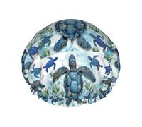 Sea Turtle-Blue Printed Shower Cap,Waterproof Shower Cap For Women Reusable Shower Hat Bath Caps With Elastic Band