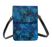 Sea Turtle-blue Purple Star Sky Crossbody Cell Phone Purses for Women, PU Leather Cute Printed Small Mobile Phone Wallet