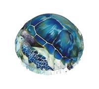 Sea Turtle-Blue Shower Cap for Women Men Large Waterproof Shower Bonnet Elastic Band Bathing Hair Hat Spa Salon Caps Double Layered Reusable Bath Caps for Long Hair, Braids
