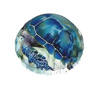Sea Turtle-Blue Shower Cap Reusable Elastic Bath Caps Waterproof Bath Hair Hat for Women Men Spa Salon Large Shower Bonnet Double Layer Bathing Hair Cap for Long Hair, Braids