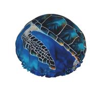 Sea Turtle-Blue Shower Caps for Women Reusable Waterproof Shower Bonnet Large Elastic Bath Caps Double Layers Bathing Hair Caps Designed for all Hair Lengths with PEVA Lining