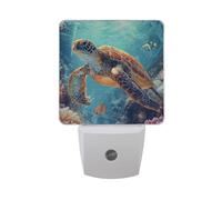 Sea Turtle Blue Water Night Light Dusk to Dawn Sensor LED Night Dimmable Nightlight Lights Plug into Wall for Bedroom