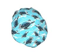 Sea Turtle Blue Wave Shower Cap Women Waterproof Reusable PEVA Lining Adjustable Elasticized Hem for All long Hair Bath Hat