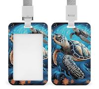 Sea Turtle Boho Style Badge Holder with Lanyard - Waterproof Hard Plastic ID Card Holder Professional Name Tag Vertical ID Card Name Badge for Office Nurse Doctor Teacher