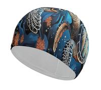 Sea Turtle Boho Style Classic Unisex Soft Swim Cap, Recreational Swimming Cap,Swim Hats Comfortable Flexible Durable for Training Pool & Beach