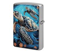 Sea Turtle Boho Style Lighter Case Metal Protective Cover with Double-Sided Art Design, Cool Lighters Pouch Shockproof Lighter Cover for Men Women Gifts, Lighters Not Included