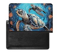 Sea Turtle Boho Style Passport Holder with 3 Card Slots, Portable PU Leather Travel Wallet, Slim Protective Cover for Passport, ID, Credit Cards