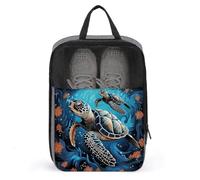 Sea Turtle Boho Style Shoe Bag Waterproof & Breathable Shoe Pouch for Travel, Portable Carry Case for Sports Sneakers, Gym, Vacation