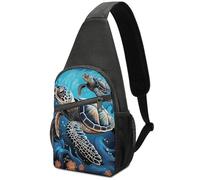 Sea Turtle Boho Style Sling Bag for Men Women, Hands-Free Crossbody Bag, Casual Chest Bag for Running, Hiking, Travel