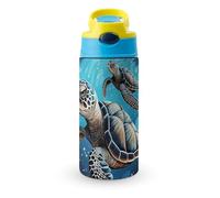 Sea Turtle Boho Style Water Bottle with Carrying Loop, 304 Stainless Steel Vacuum Insulated Cup | BPA Free, Leakproof Tumblers for Sports Travel, 12oz Blue-style