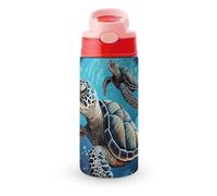 Sea Turtle Boho Style Water Bottle with Carrying Loop, 304 Stainless Steel Vacuum Insulated Cup | BPA Free, Leakproof Tumblers for Sports Travel, 12oz Pink-style