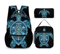 Sea Turtle Boho Turquoise Backpacks With Lunch Bag Pencil Pen Case Cute Laptop Travel Daypack 3 Piece Set