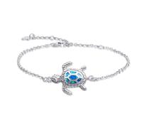 Sea Turtle Bracelets Fine Jewelry For Women Gifts New Version Level Bracelet, to 8.07 inch adjustable, Sterling Silver, blue opal